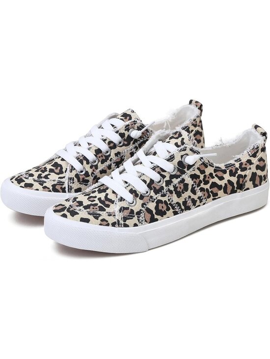 Shoes - Women's Leopard Play Fashion Sneakers Washed and Leopard Canvas Slip Shoes
